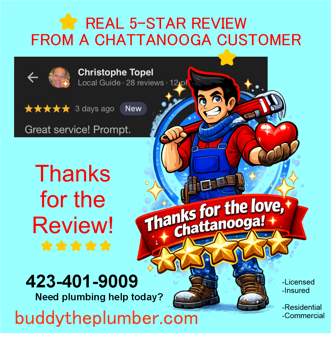 Real 5-Star Plumbing Reviews in Chattanooga, TN | Buddy the Plumber