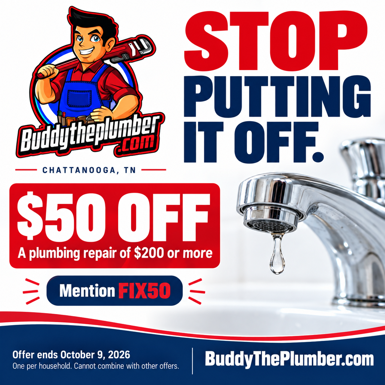 Stop Putting Off Plumbing Repairs: Save $50 in Chattanooga